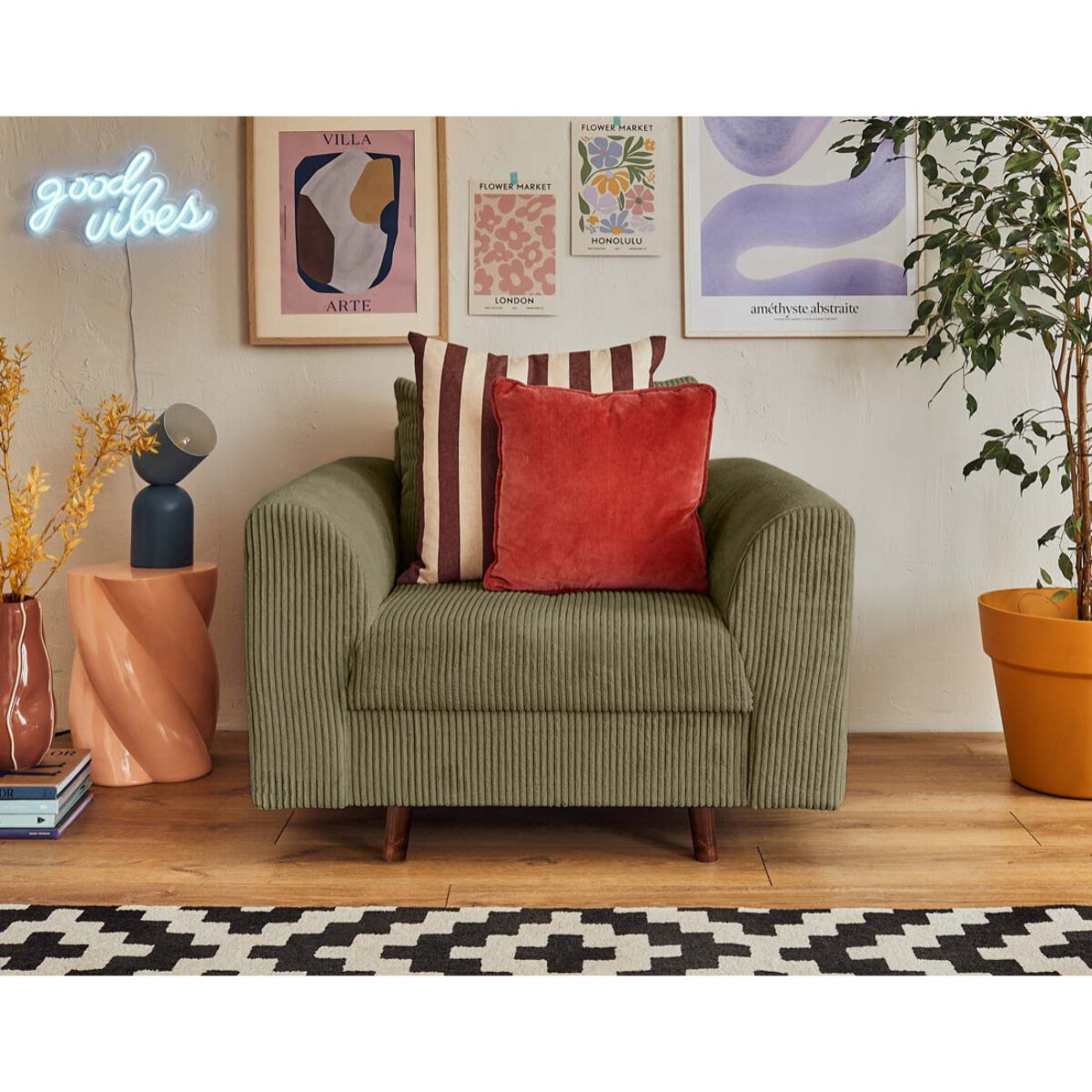 Rune - fauteuil - en velours côtelé - Vert