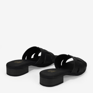 Sandalias de piel negras destalonadas con tacón bajo