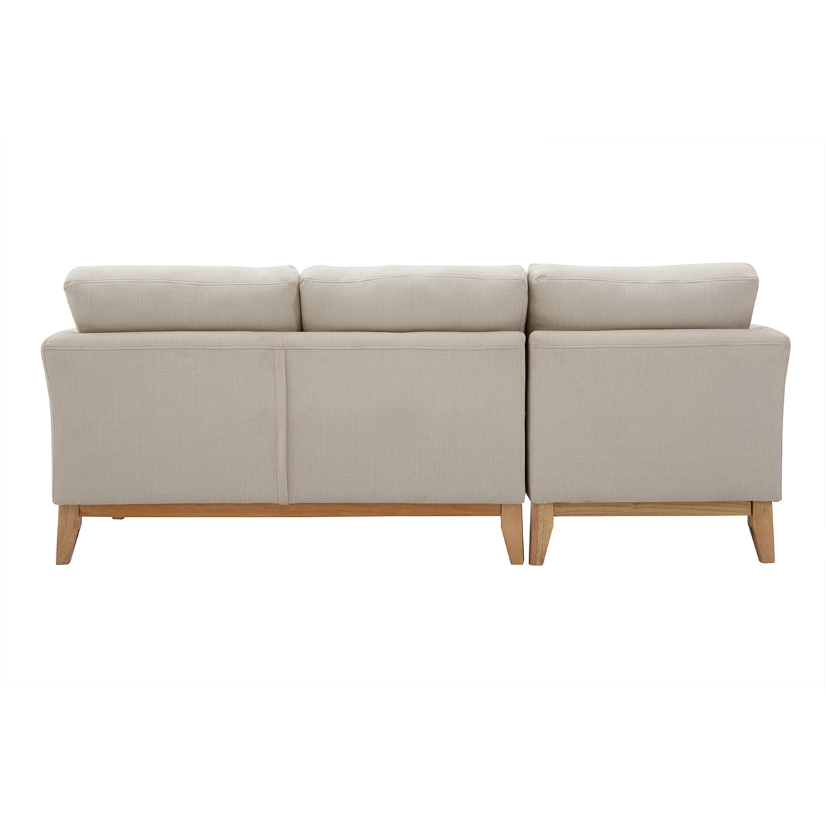 Canapé d'angle gauche scandinave en tissu beige déhoussable et bois clair 3-4 places OSLO