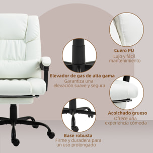 Silla de Oficina con Masaje Vibratorio de 6 Puntos Silla de Escritorio Giratoria con Respaldo Alto Reclinable Altura Ajustable Reposapiés y Mando a Distancia Blanco