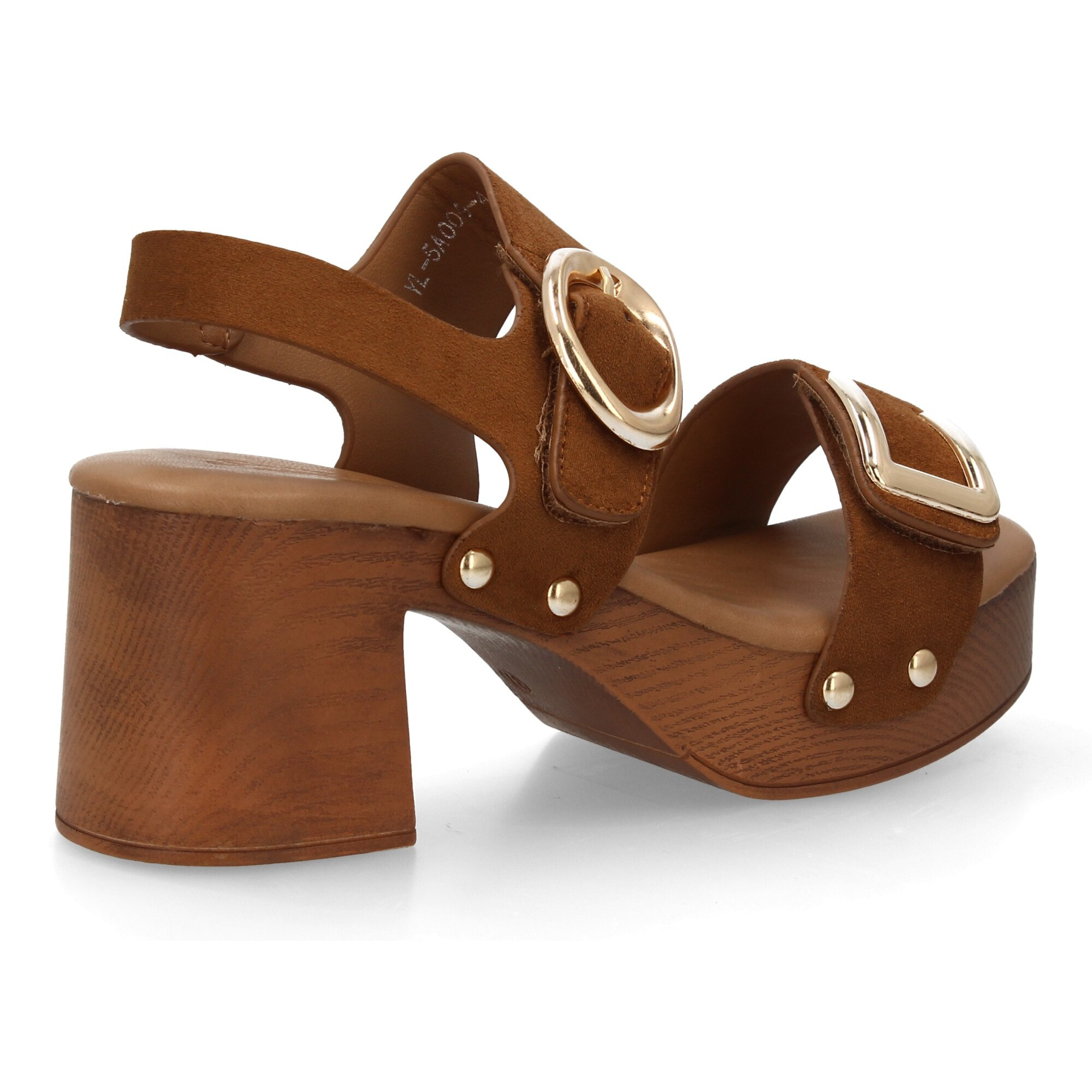 Sandalia plataforma hebillas mujer madera y tachuelas