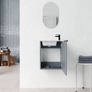 Ensemble meuble lave mains MDF ondulé gris 40x50x22cm et miroir ovale - MILO