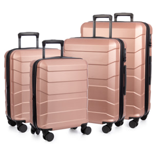 Juego de 4 maletas Trolley extensibles, en material ligero ABS de alta resistencia. Cerradura numérica, 4 ruedas dobles giratorias 360°.