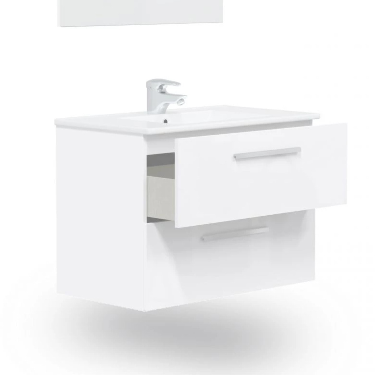 Mueble de baño con espejo Feel 2 cajones Blanco Brillo
