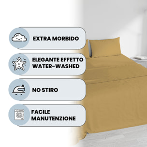 COMPLETO LETTO WATER WASHED, 100% Microfibra, No Stiro - OCRA
