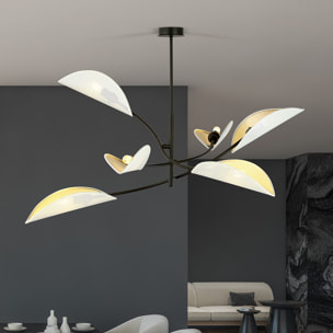 Lampada a sospensione Lotus in acciaio nero con paralumi a forma di foglia