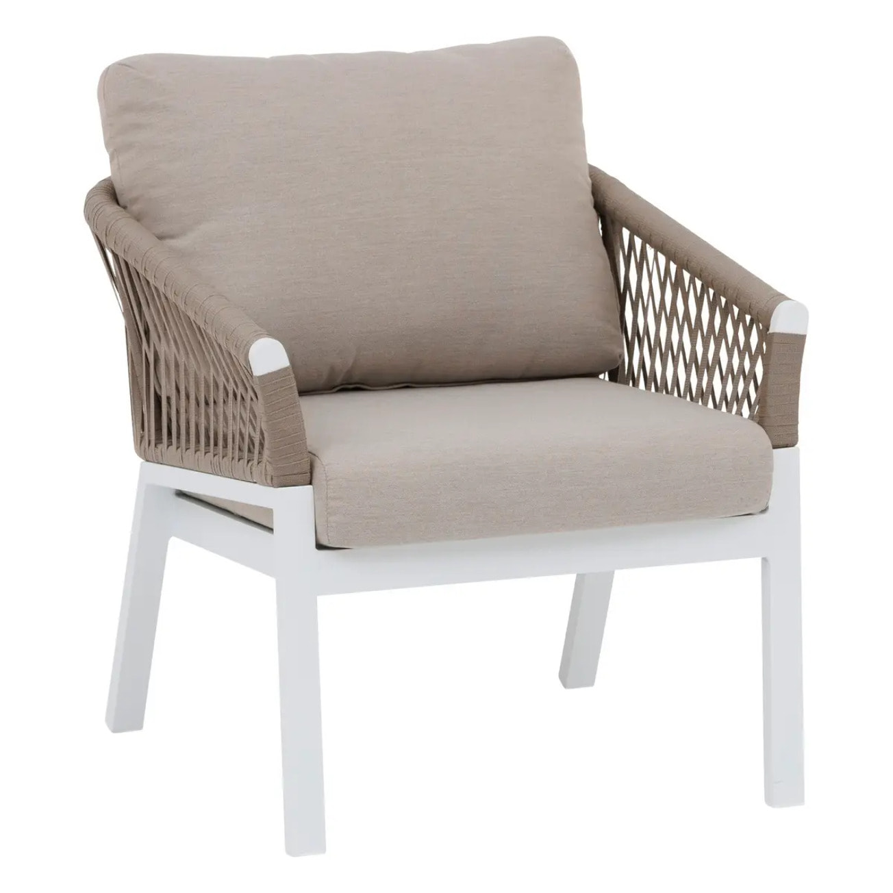 Fauteuil de salon de jardin "Oriengo" taupe & blanc en aluminium traité époxy