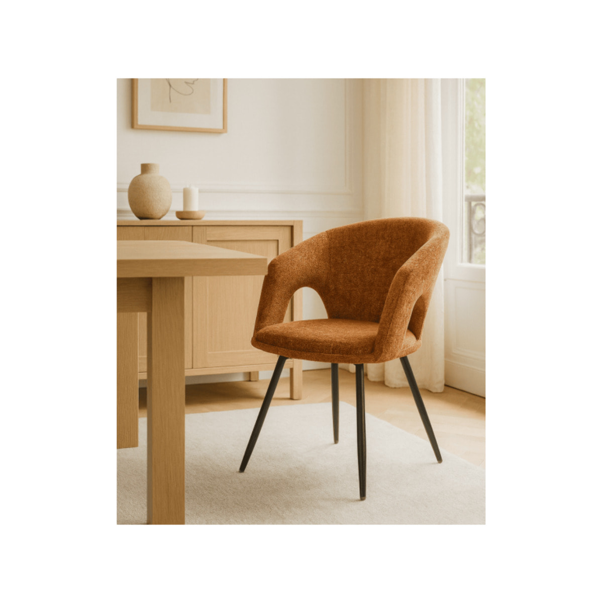 Chaise rotative 180° en tissu doux avec accoudoirs - AMBRE