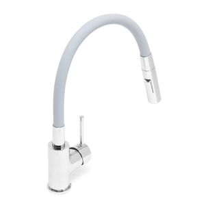 mitigeur cuisine à mémoire de forme, 2 types de jet mousseur ou douchette, courbe en silicone gris (SIKOBSLPRO290S2F)