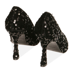 Salon negro con lentejuelas, tacón de 9,5 cm