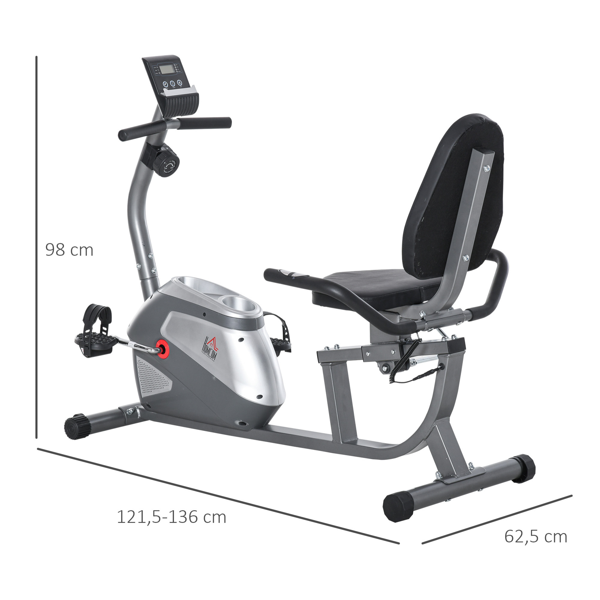 Bicicleta Estática Reclinada con Pantalla LCD Resistencia Magnética de 8 Niveles