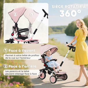 Tricycle évolutif pliable réglable 6 en 1 rose