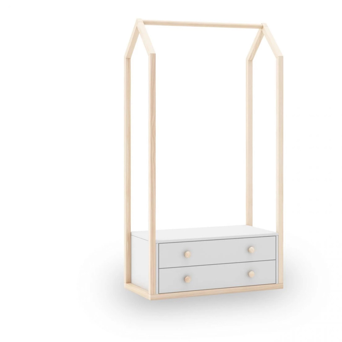 Perchero juvenil con 2 cajones en blanco y oak soft 80x170 cm Misty Breeze Blanco - Oak Soft