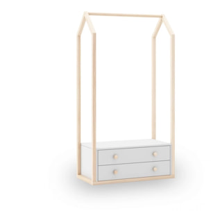 Perchero juvenil con 2 cajones en blanco y oak soft 80x170 cm Misty Breeze Blanco - Oak Soft