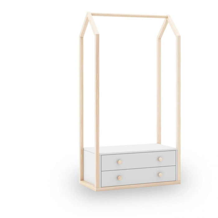 Perchero juvenil con 2 cajones en blanco y oak soft 80x170 cm Misty Breeze Blanco - Oak Soft
