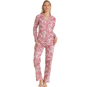 Pigiama donna in cotone top manica lunga a taglio uomo e pantalone lungo articolo acquerello Noidinotte