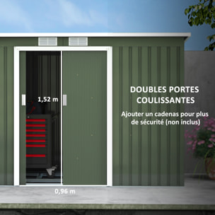 Abri de jardin - remise pour outils - cabanon portes verrouillables - dim. 2,8L x 1,3l x 1,72H m - tôle d'acier gris vert