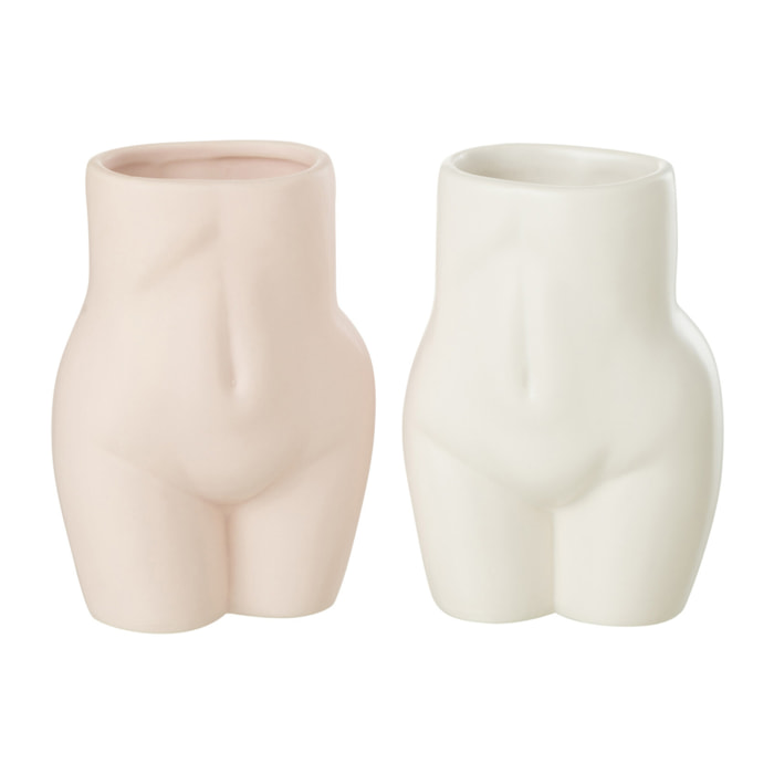 J-Line cache-pot Corps Dolomie - poterie - rose - 2 pcs - 16.5 cm de hauteur