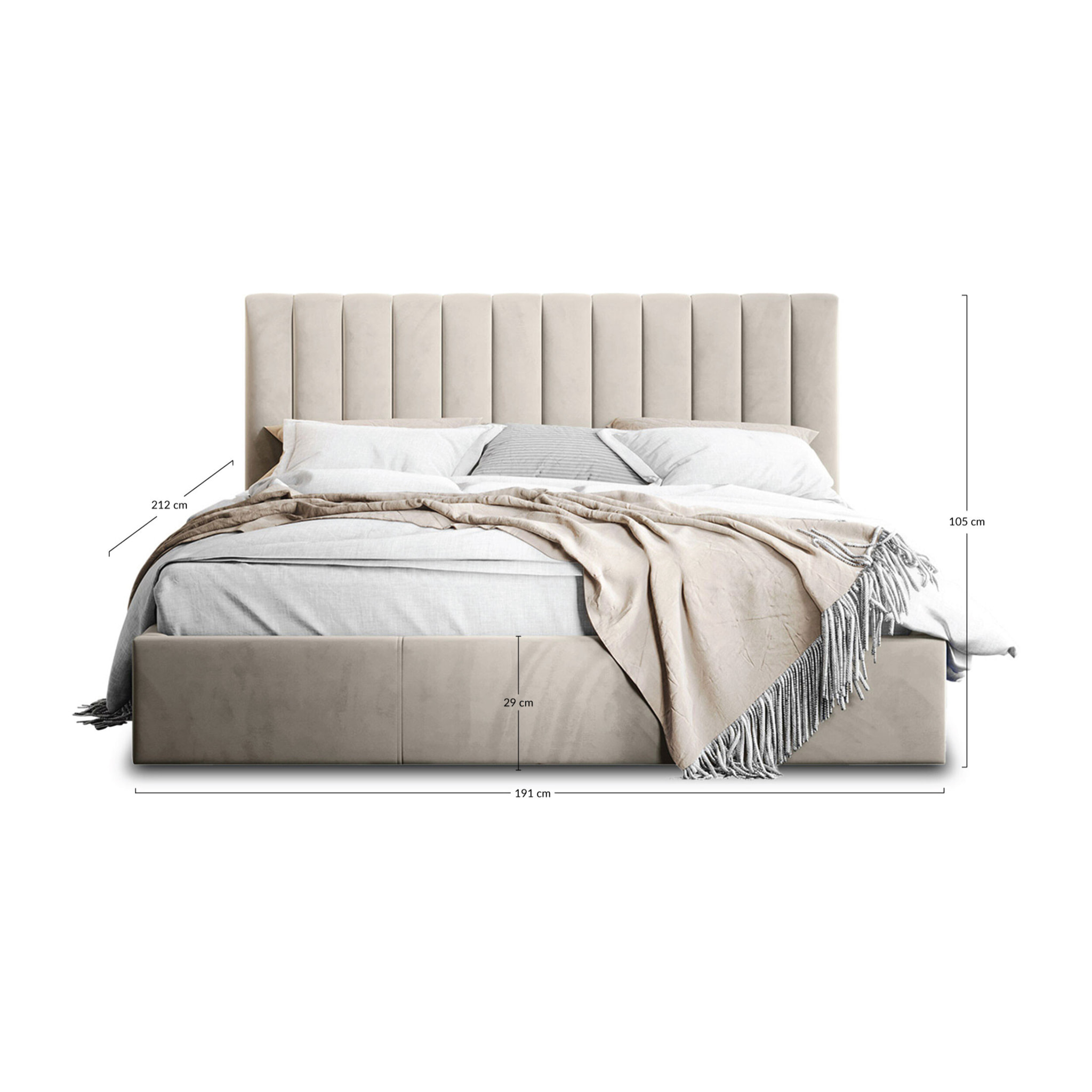 Rosario - lit coffre - 180x200 - sommier inclus - en velours - Gris