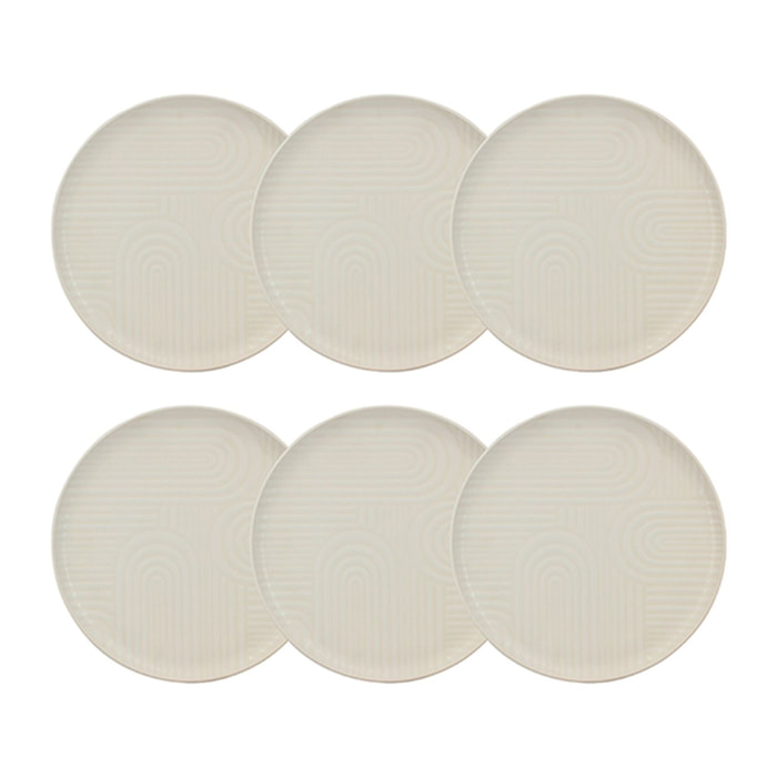Lot de 6 assiettes plates 26cm avec relief en grès blanc  DUNE