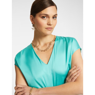 Elena Mirò - Blusa in raso con scollo a V - Azzurro