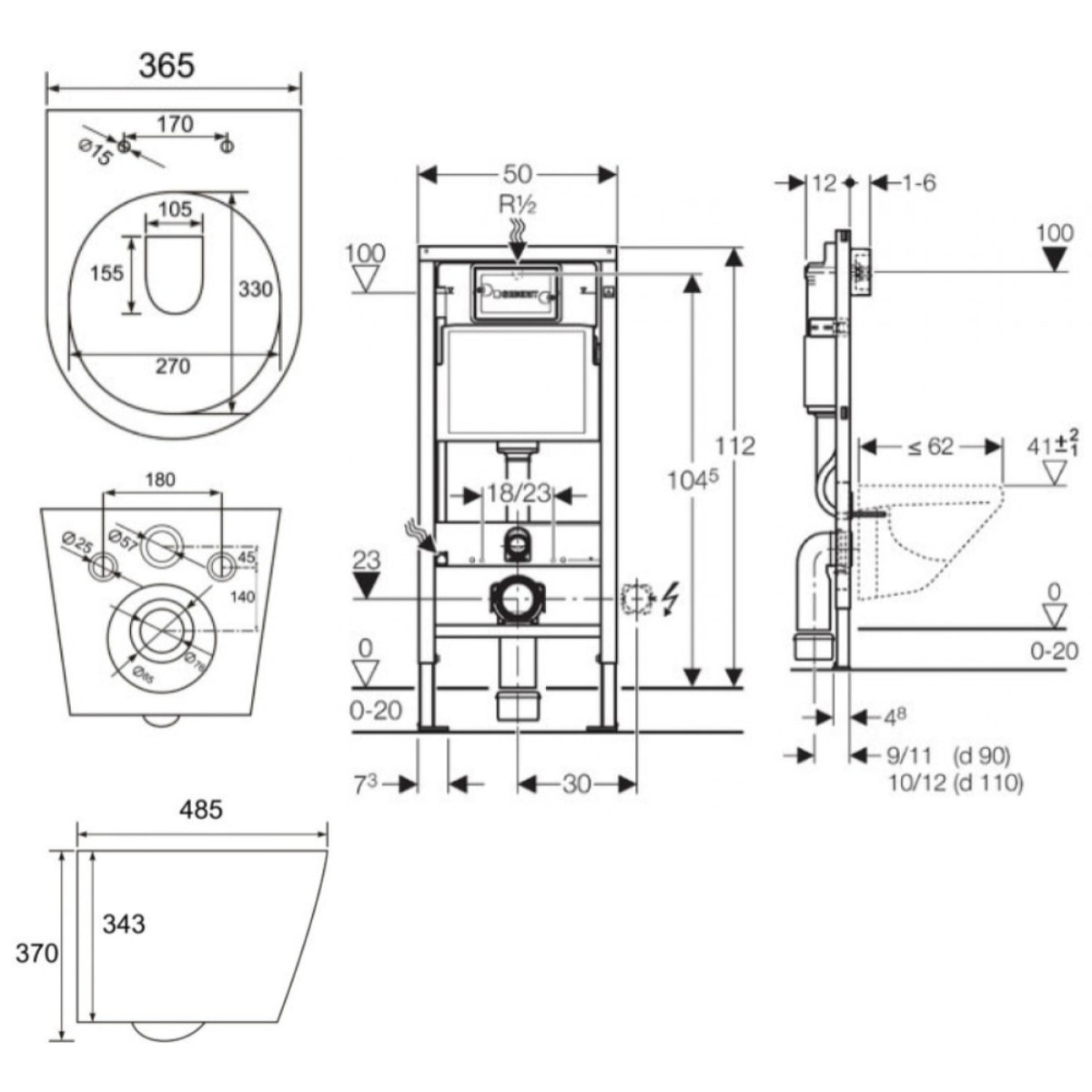 Pack WC sans bride Infinitio, fixations invisibles + Abattant softclose slim + Bâti support Geberit UP100 + Plaque blanche