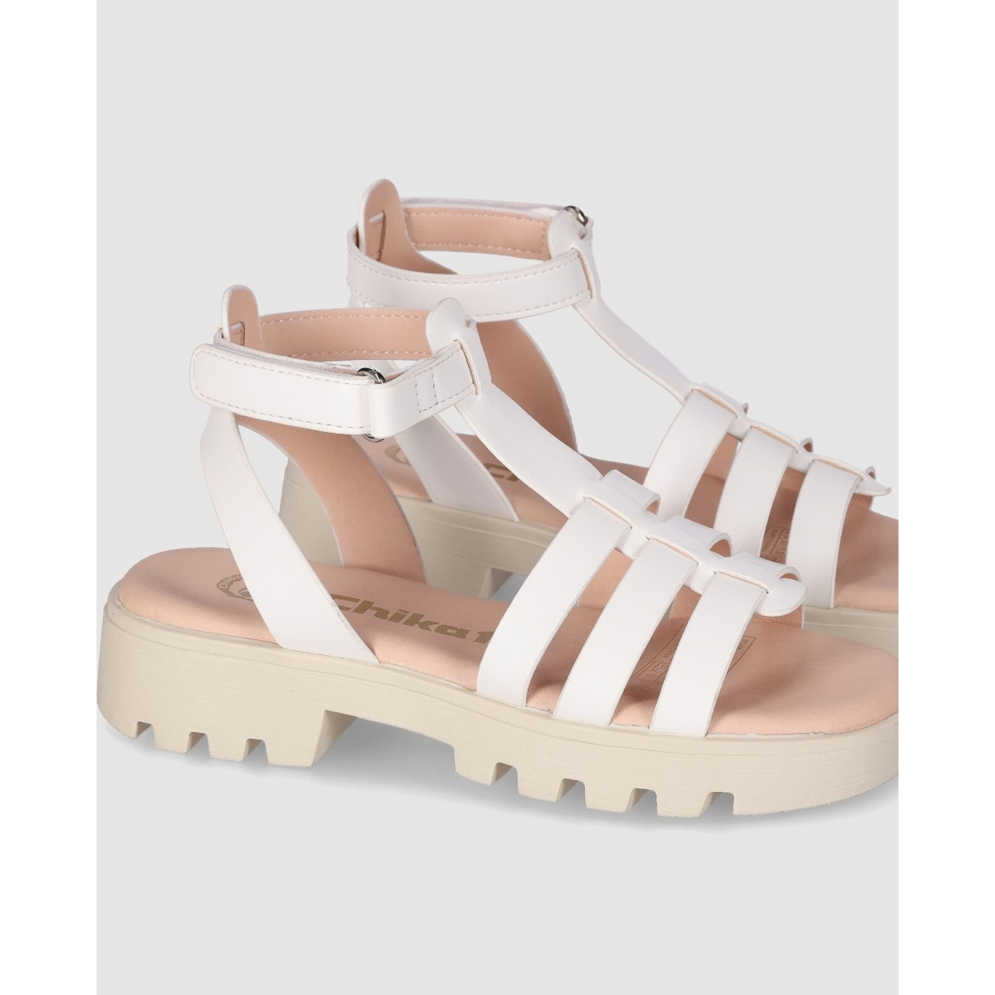 Sandalias de Piel Sintética - Blanco - Tacón: Bajo