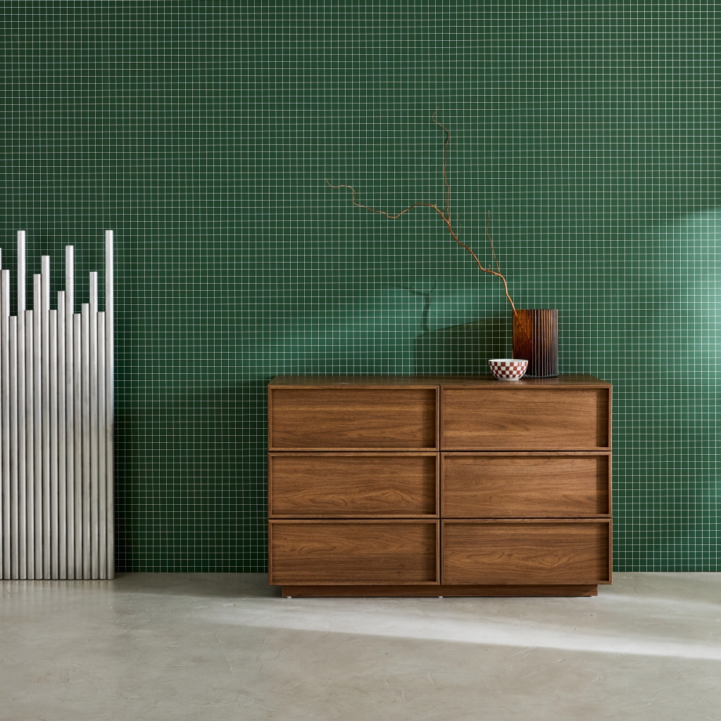 Commode de rangement effet bois 6 tiroirs noyer L 120 x P 43 x H 75cm - Kuba