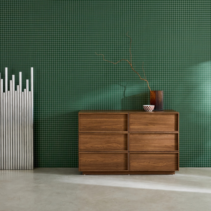 Commode de rangement effet bois 6 tiroirs noyer L 120 x P 43 x H 75cm - Kuba