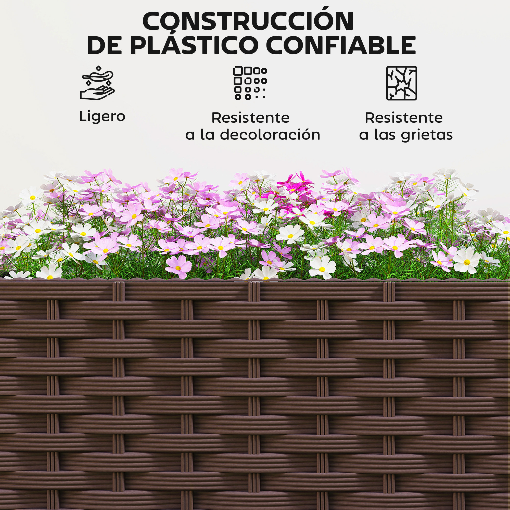 Jardinera con Enrejado Ajustable, Jardinera Exterior con Ruedas Bloqueables para Plantas Trepadoras con Ofricios de Drenaje, Macetero Elevado para Jardín, Patio, Terraza, 40x40x165 cm, Marrón