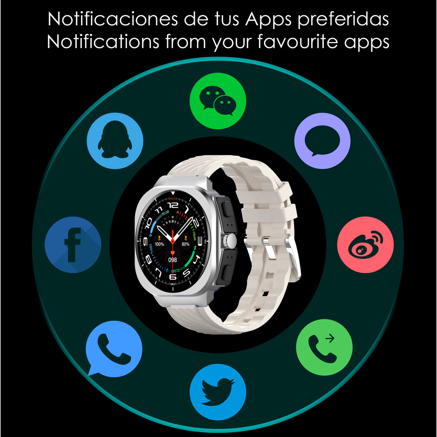 Smartwatch AIMB-Z19. Con termómetro, modos de deporte, auriculares bluetooth integrados y 2 correas de silicona.