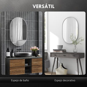 Espejo de Baño Ovalado 60x90 cm con Marco de Aluminio Espejo de Pared Decorativo Horizontal o Vertical para Salón Entrada Pasillo Plata