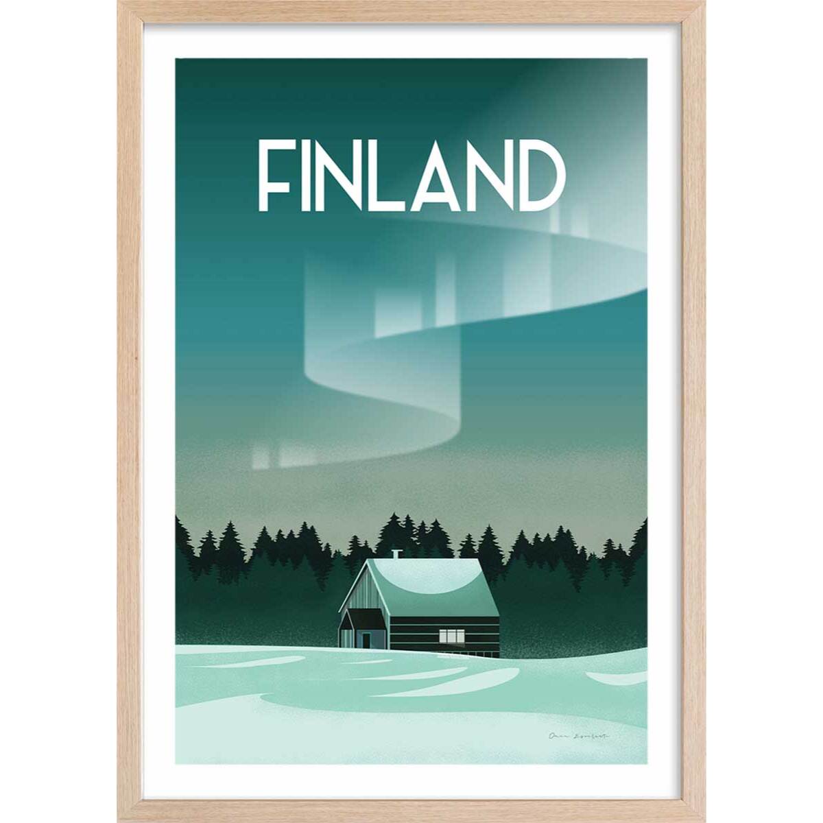 Affiche voyage Laponie finlandaise Affiche + cadre en bois - Chêne