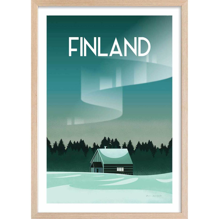 Affiche voyage Laponie finlandaise Affiche + cadre en bois - Chêne