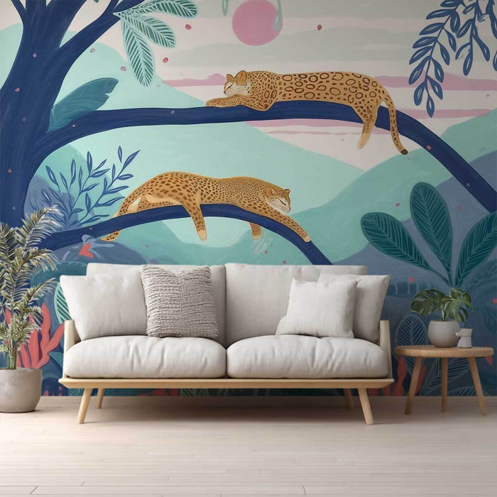 Papier peint  Guépards Endormis Intissé