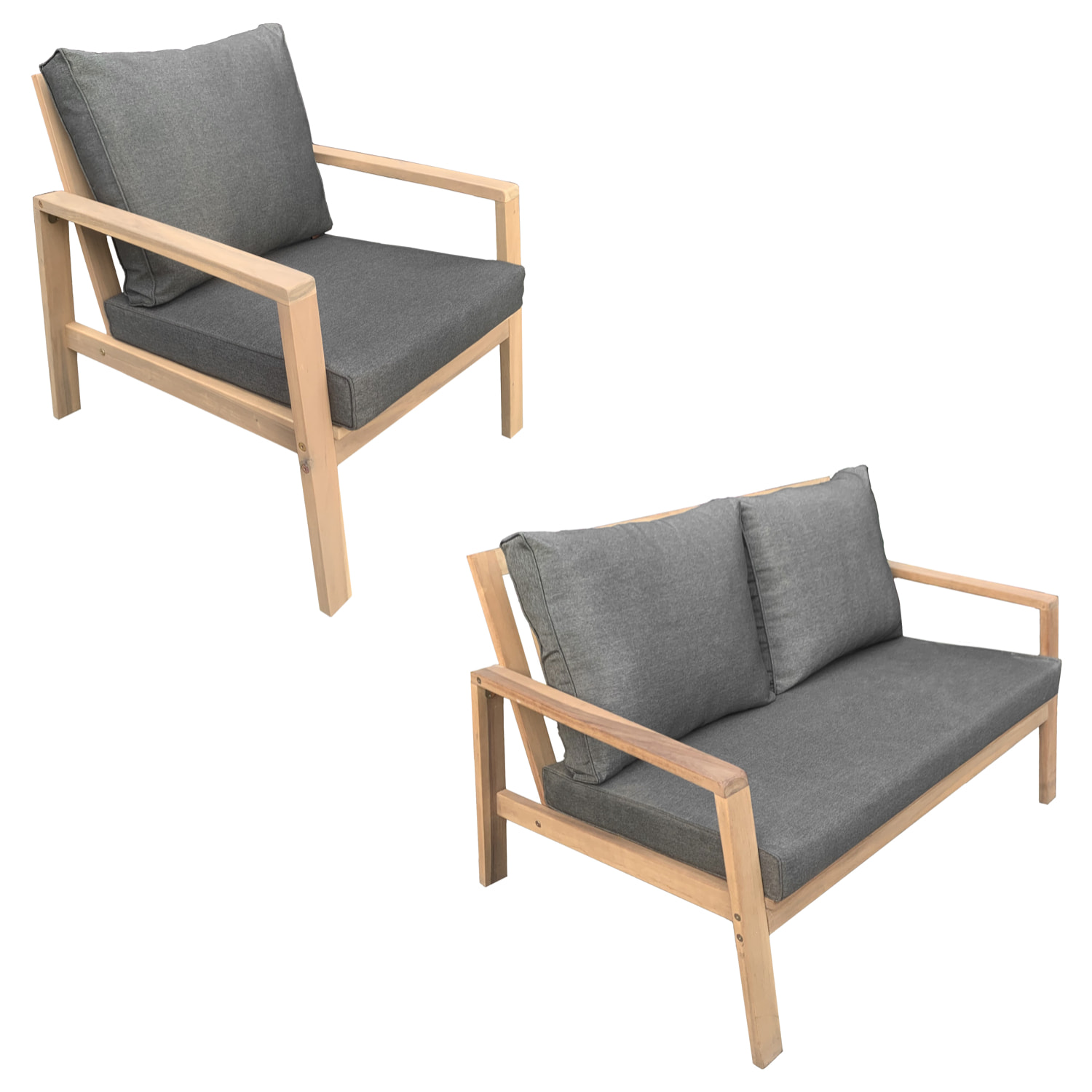 Salon de jardin en acacia 4 places GILI - coussins gris