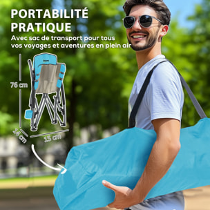 Lot de 2 chaises de plage pliantes - chaise de camping compacte légère poids net 2,2 Kg - métal polyester textilène bleu