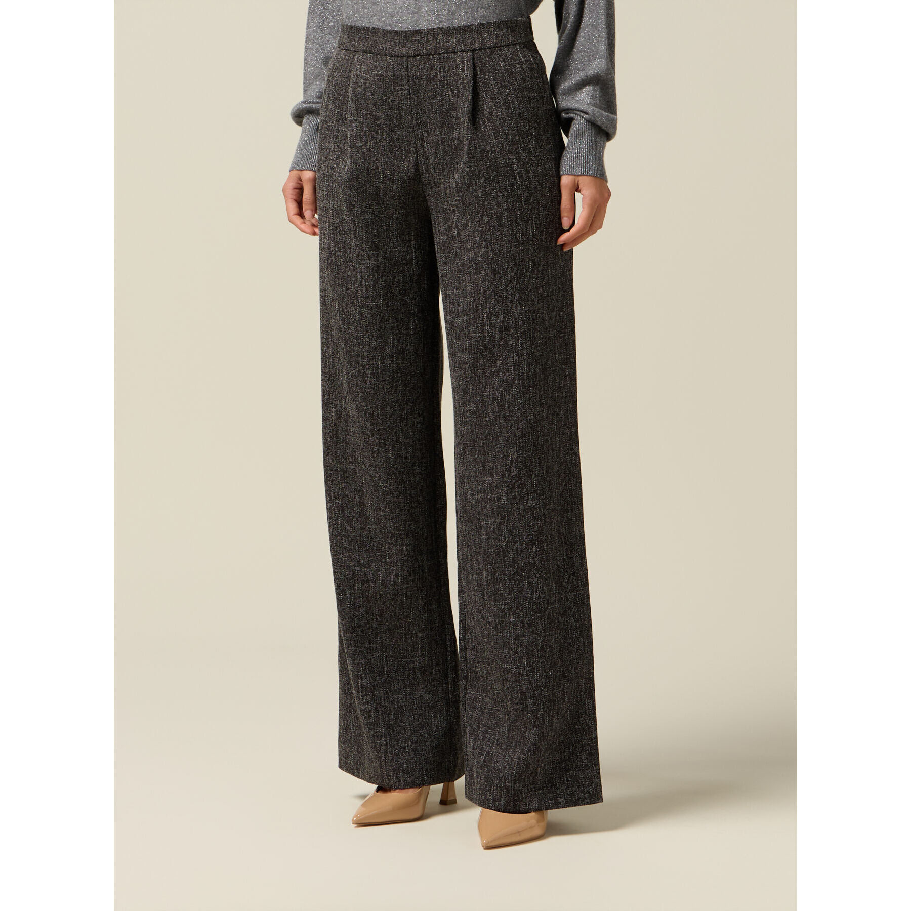 Oltre - Pantaloni palazzo misto viscosa - Grigio