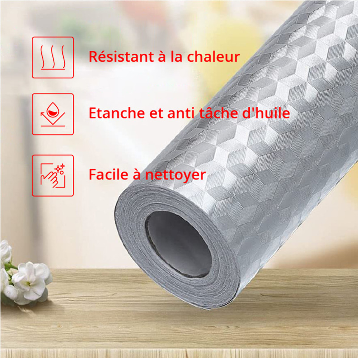 Rouleau adhésif aluminium au mètre - revêtement mural meuble de protection auto-adhésif étanche