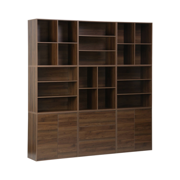 Kit étagère, bibliothèque modulable décor bois 9 éléments KOMPO