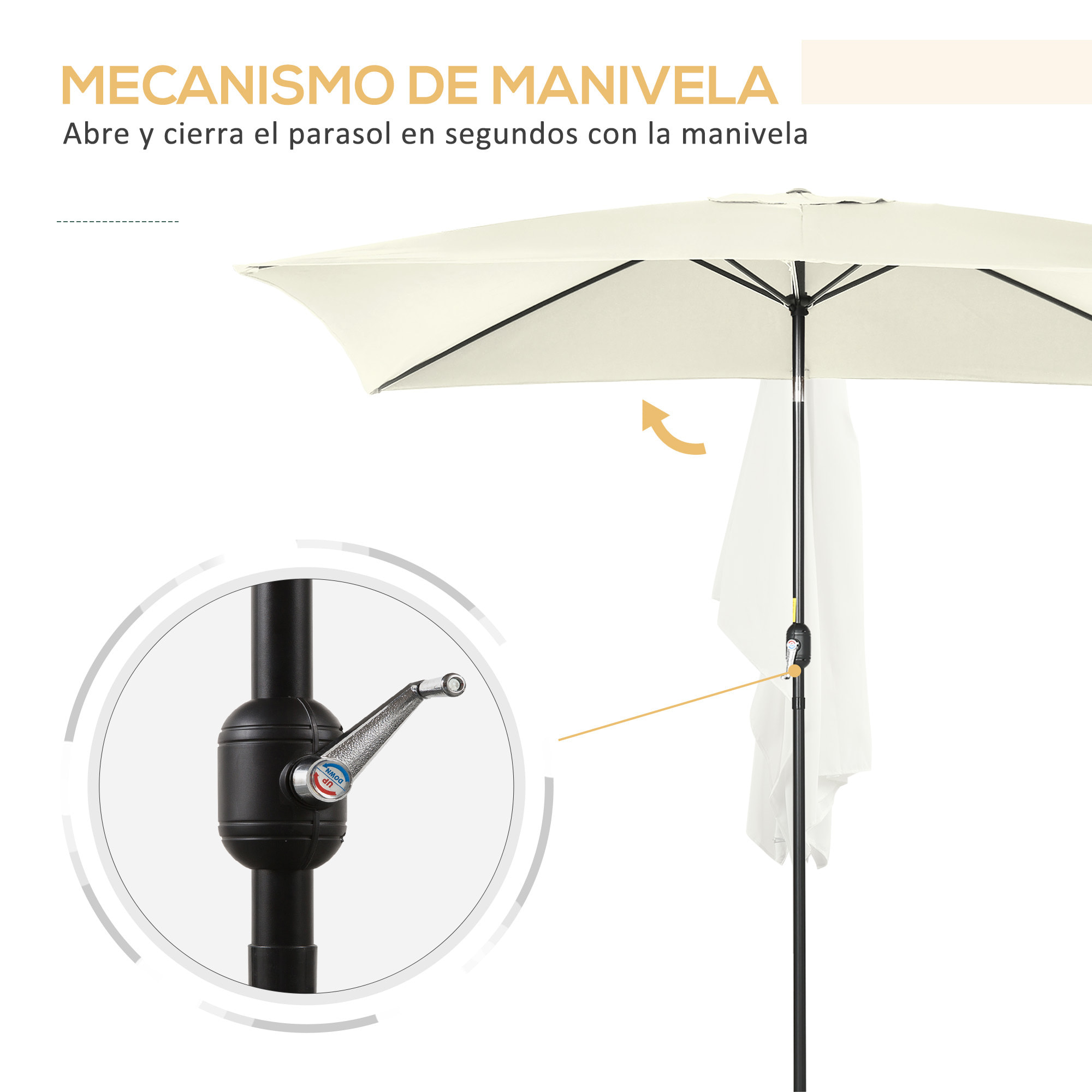 Sombrilla de Terraza Exterior 195x295 cm Parasol de Terraza Exterior con Ángulo Ajustable Mástil de Aluminio y Anti-UV Sombrilla para Jardín Patio Crema