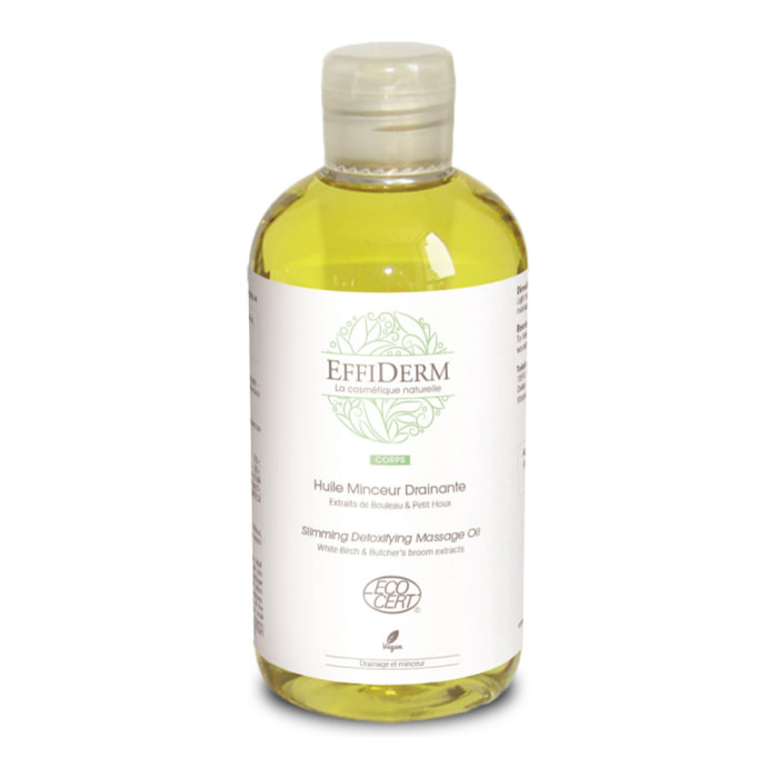 EFFIDERM - Huile Minceur Drainante - Extraits de Bouleau et Petit Houx - Favorise le drainage des toxines, de l'eau et des graisses - Stimule la micro-circulation- Flacon 250 ml