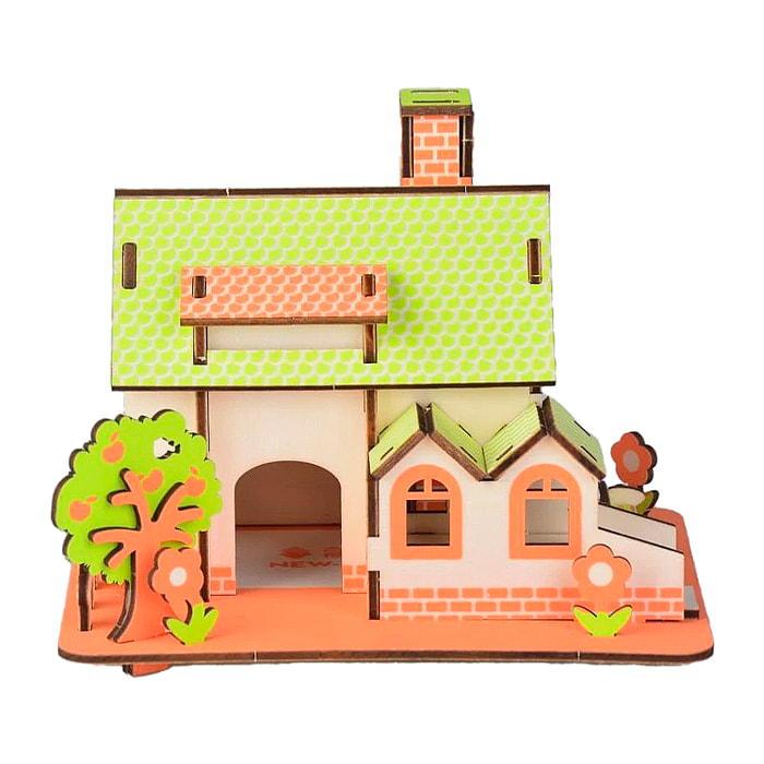 Puzzle 3D in legno. Casa con melo. 44 pezzi.