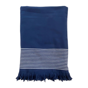 Fouta doublée éponge L - Paski Navy - 300g/m²