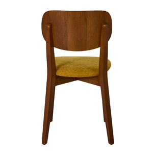 Chaises vintage en bois foncé chêne et tissu effet velours jaune moutarde (lot de 2) LUCIA