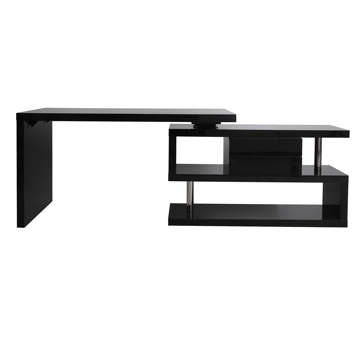 Bureau modulable design avec rangements 2 tiroirs noir laqué L140-218 cm MAX