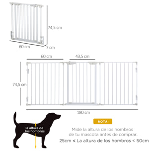 Barrera para Perros Plegable Valla para Mascotas de 3 Paneles con Cierre Inteligente Barrera de Seguridad para Escalera Pasillo 180x74,5 cm Blanco