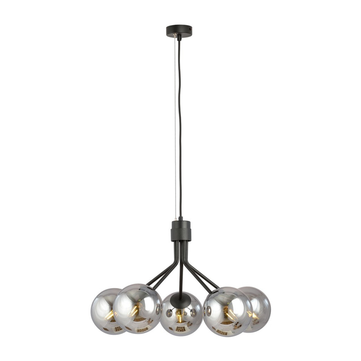 Lampada a sospensione NOVA in acciaio nero con diffusori in vetro grafite