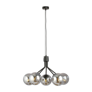 Lampada a sospensione NOVA in acciaio nero con diffusori in vetro grafite