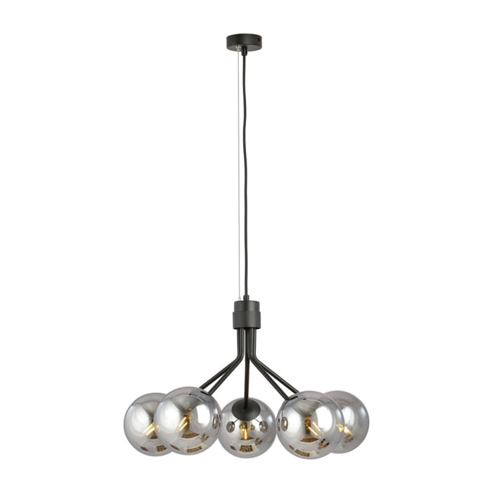 Lampada a sospensione NOVA in acciaio nero con diffusori in vetro grafite